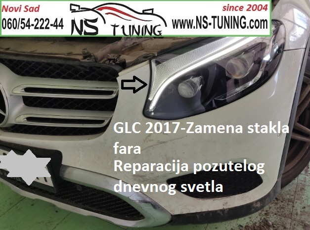 mercedes glc 2016 2017 2018 razbijeno staklo fara reparacija zamena novo staklo novi sad beograd ns tuning